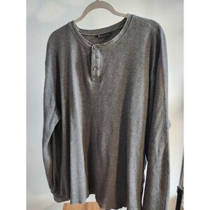 American Tall Men's Gray Waffle Knit Long Sleeve Henley Shirt 2XL T